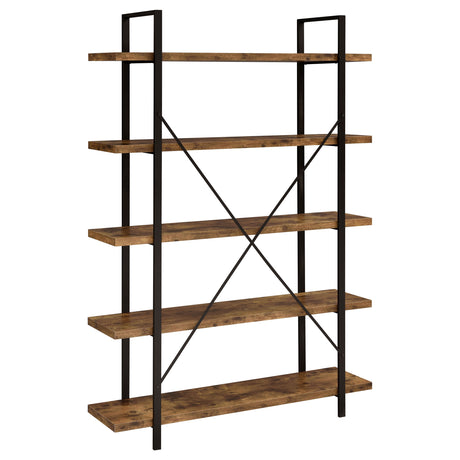 Bookcase - Cole 5-Shelf Bookcase Antique Nutmeg and Black