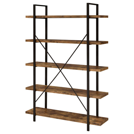 Bookcase - Cole 5-Shelf Bookcase Antique Nutmeg and Black