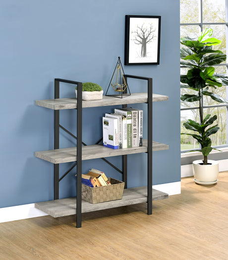 Bookcase - Cole 3-Shelf Bookcase Grey Driftwood and Gunmetal