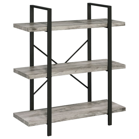 Bookcase - Cole 3-Shelf Bookcase Grey Driftwood and Gunmetal