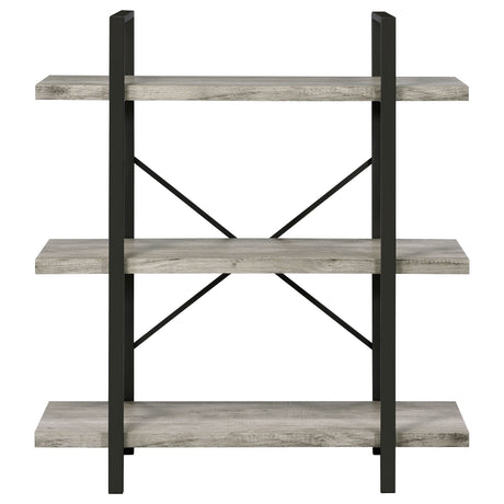 Bookcase - Cole 3-Shelf Bookcase Grey Driftwood and Gunmetal