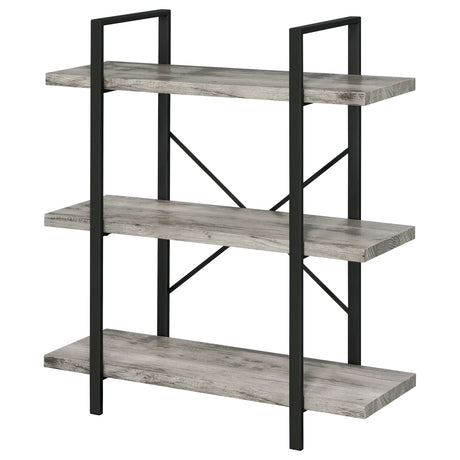 Bookcase - Cole 3-Shelf Bookcase Grey Driftwood and Gunmetal