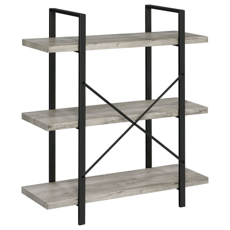 Bookcase - Cole 3-Shelf Bookcase Grey Driftwood and Gunmetal