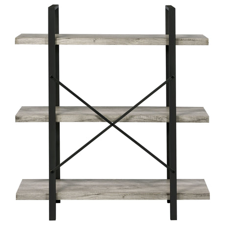 Bookcase - Cole 3-Shelf Bookcase Grey Driftwood and Gunmetal