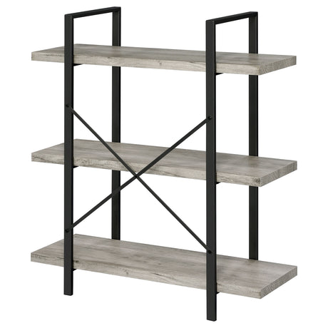 Bookcase - Cole 3-Shelf Bookcase Grey Driftwood and Gunmetal