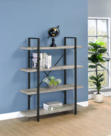 Bookcase - Cole 4-Shelf Bookcase Grey Driftwood and Gunmetal