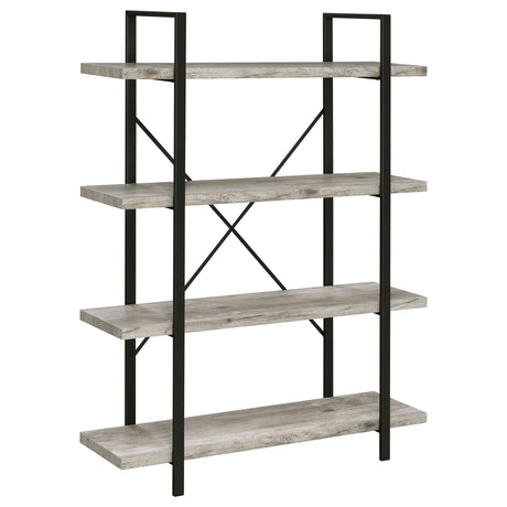 Bookcase - Cole 4-Shelf Bookcase Grey Driftwood and Gunmetal