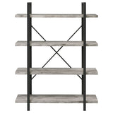 Bookcase - Cole 4-Shelf Bookcase Grey Driftwood and Gunmetal