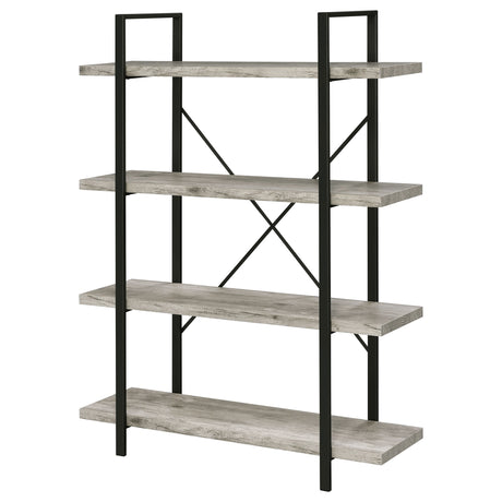 Bookcase - Cole 4-Shelf Bookcase Grey Driftwood and Gunmetal