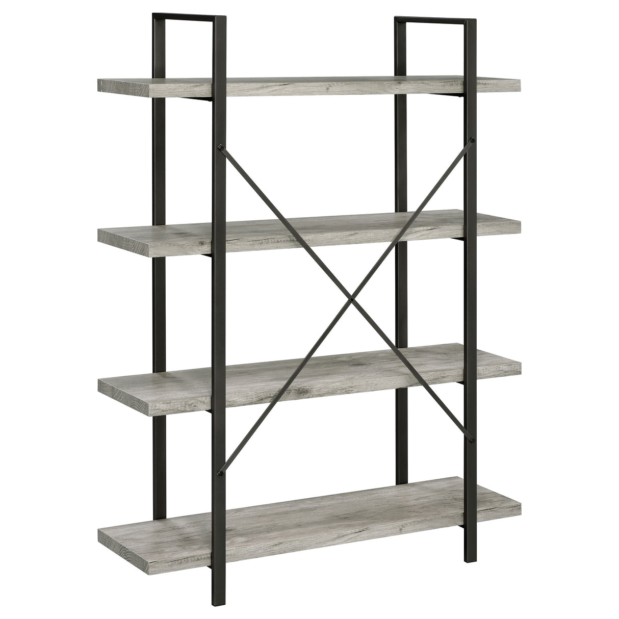 Bookcase - Cole 4-Shelf Bookcase Grey Driftwood and Gunmetal