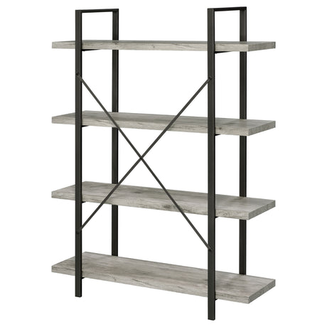 Bookcase - Cole 4-Shelf Bookcase Grey Driftwood and Gunmetal