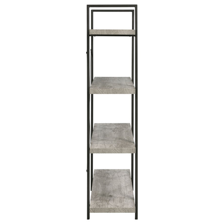 Bookcase - Cole 4-Shelf Bookcase Grey Driftwood and Gunmetal