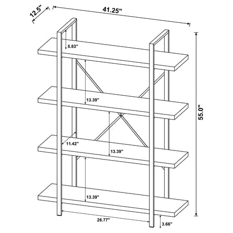 Bookcase - Cole 4-Shelf Bookcase Grey Driftwood and Gunmetal