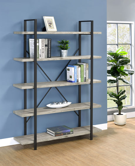 Bookcase - Cole 5-Shelf Bookcase Grey Driftwood and Gunmetal