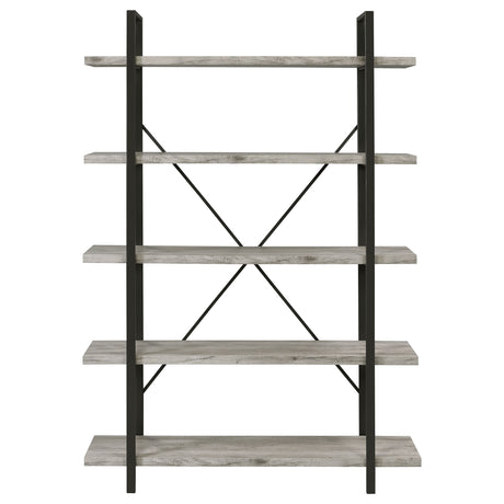 Bookcase - Cole 5-Shelf Bookcase Grey Driftwood and Gunmetal