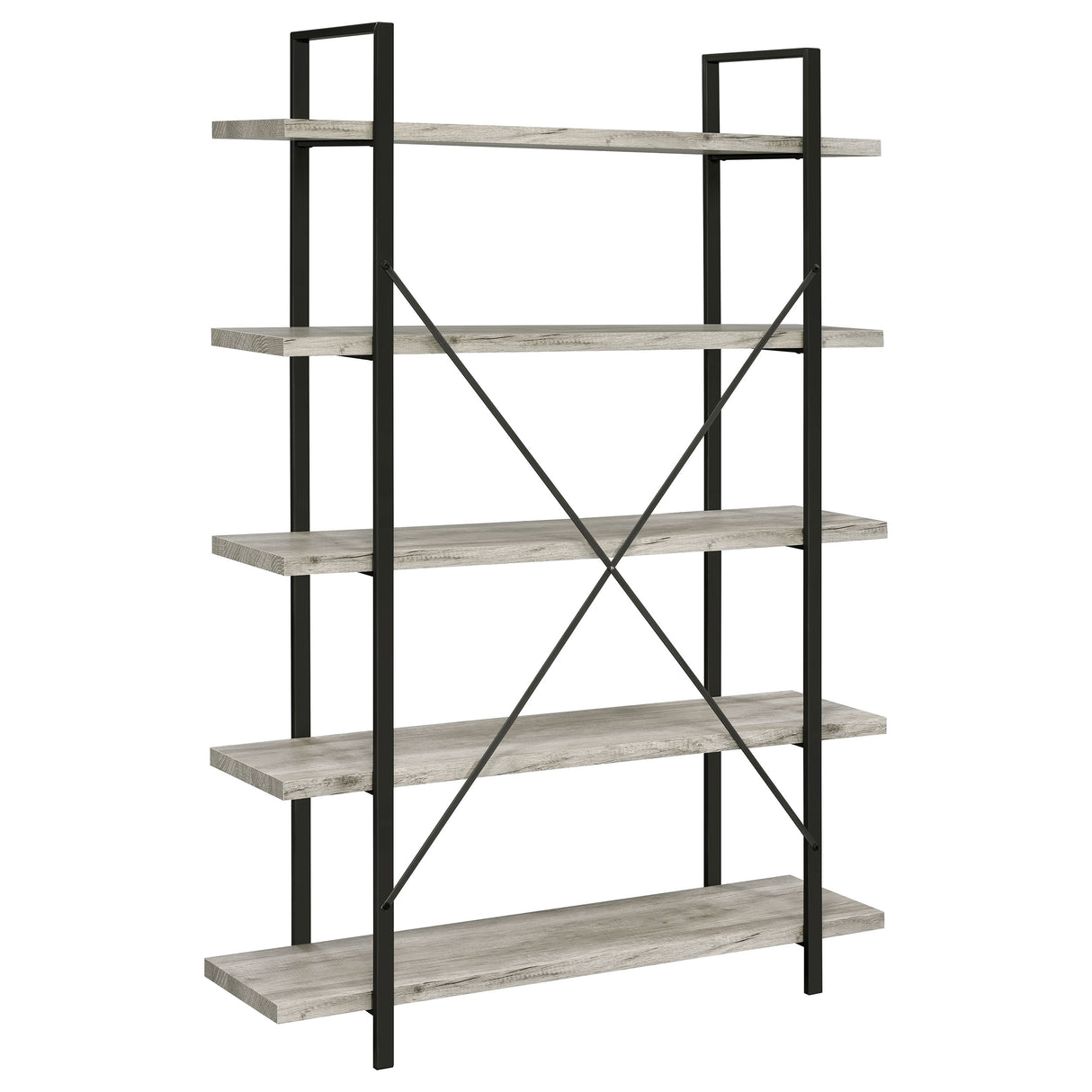 Bookcase - Cole 5-Shelf Bookcase Grey Driftwood and Gunmetal