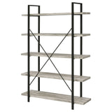 Bookcase - Cole 5-Shelf Bookcase Grey Driftwood and Gunmetal