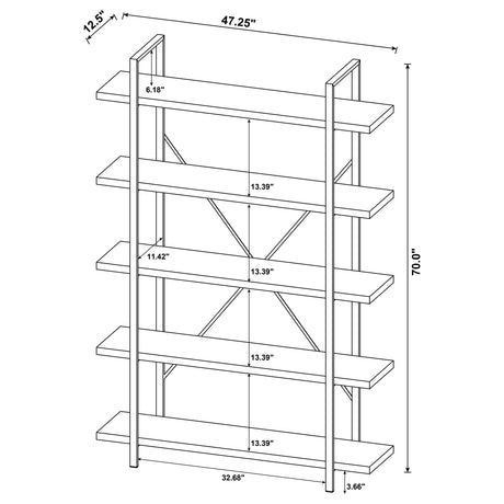 Bookcase - Cole 5-Shelf Bookcase Grey Driftwood and Gunmetal