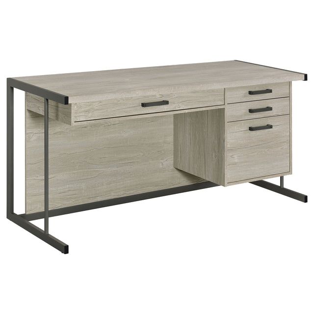 Computer Desk - Loomis 4-drawer Rectangular Office Desk Whitewashed Grey and Gunmetal