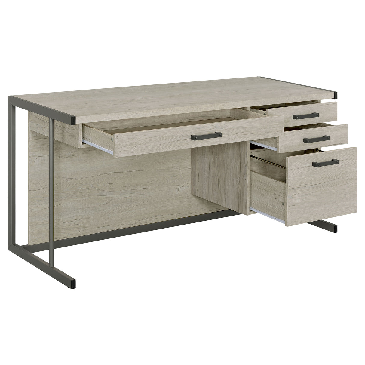 Computer Desk - Loomis 4-drawer Rectangular Office Desk Whitewashed Grey and Gunmetal