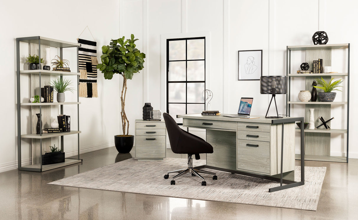 Computer Desk - Loomis 4-drawer Rectangular Office Desk Whitewashed Grey and Gunmetal