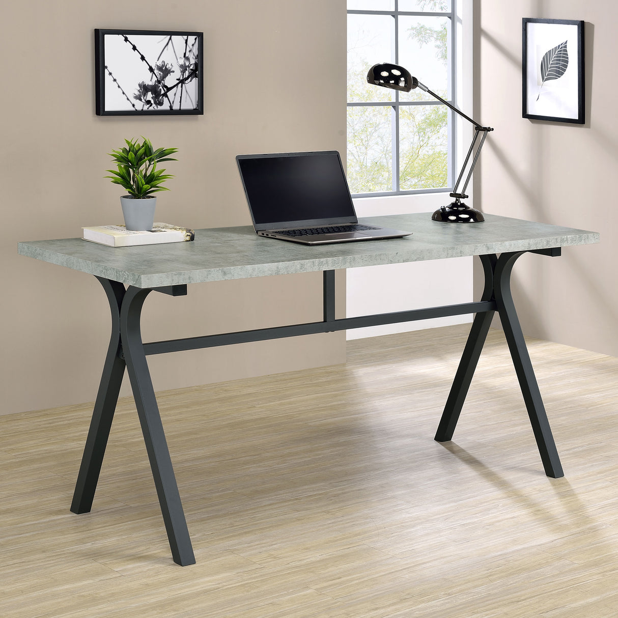 Writing Desk - Tatum Rectangular Writing Desk Cement and Gunmetal