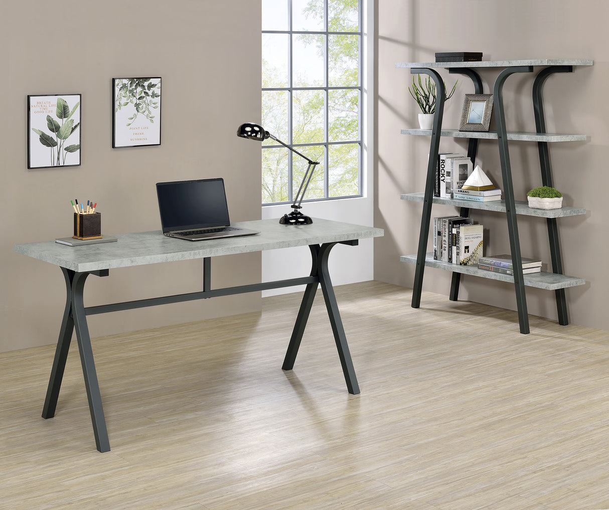 Writing Desk - Tatum Rectangular Writing Desk Cement and Gunmetal