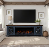 Soporte para TV con chimenea Ithaca de 83 pulgadas, para televisores de hasta 95 pulgadas, requiere un ensamblaje mínimo, acabado azul y bourbon