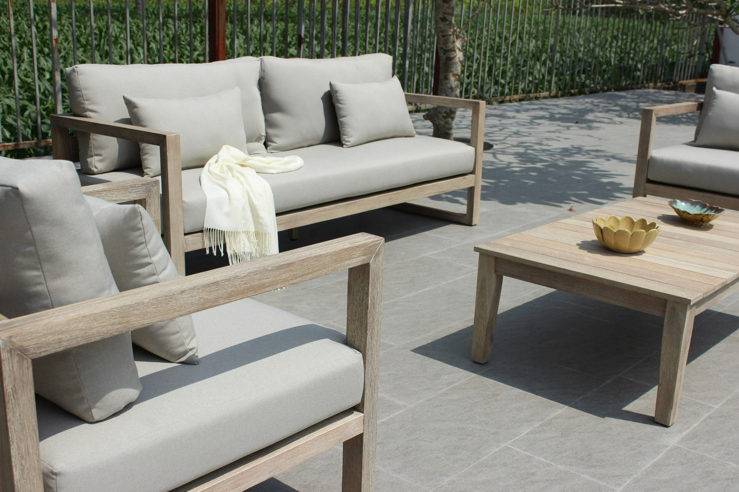 VIG Furniture - Renava Calm Outdoor Grey and Acacia Sofa Set