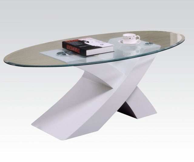 Acme - Pervis Coffee Table 80860_KIT Clear Glass & White Finish