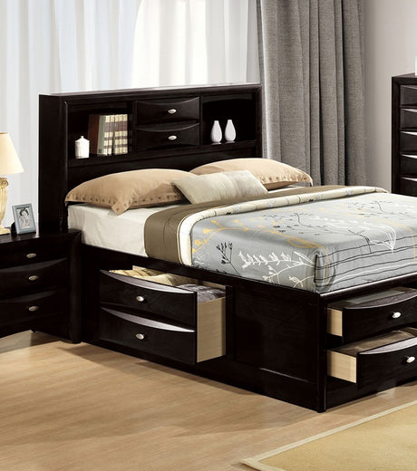 Contemporary Eastern King Size Bed 2x Nightstands Headboard Bookcase Black Color 3pc Set Bedroom Furniture - sold by Home Elegance USA