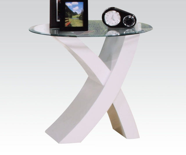 Acme - Pervis End Table 80862_KIT Clear Glass & White Finish