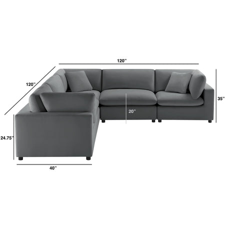 Caylie Modular 5-Piece Sectional in Charcoal with Solid Wood Legs - sold by Home Elegance USA