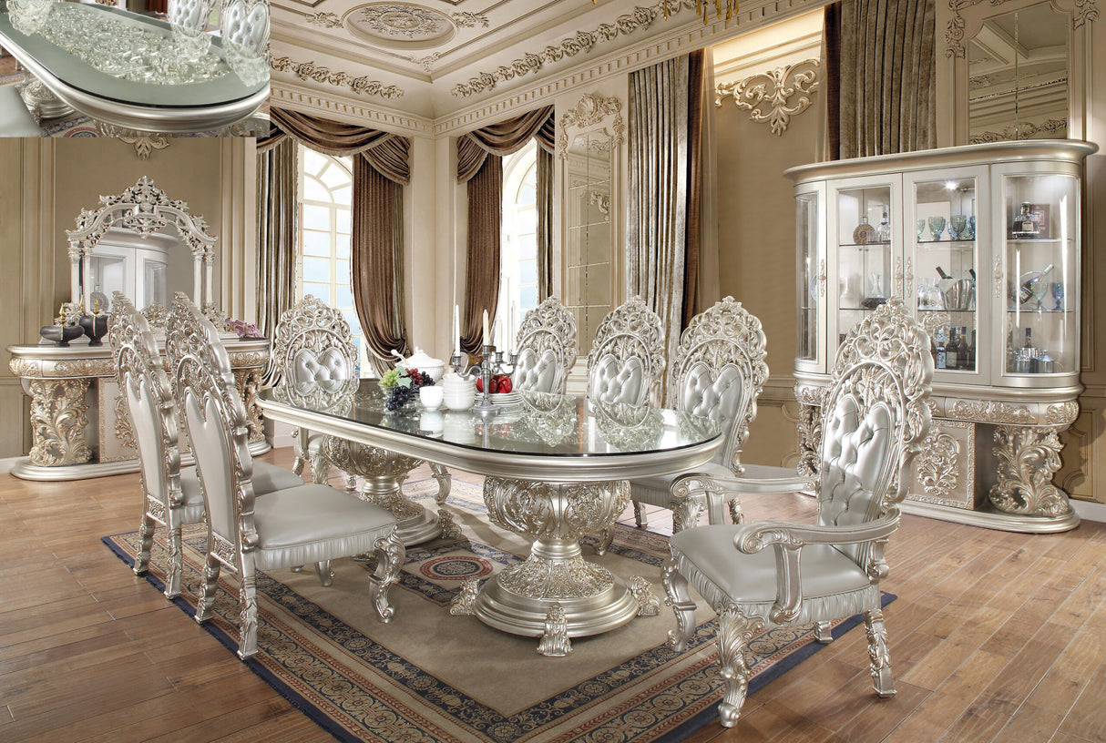 HD-8088 9pc Traditional Dining Table Set in Metallic Silver | Homey Design