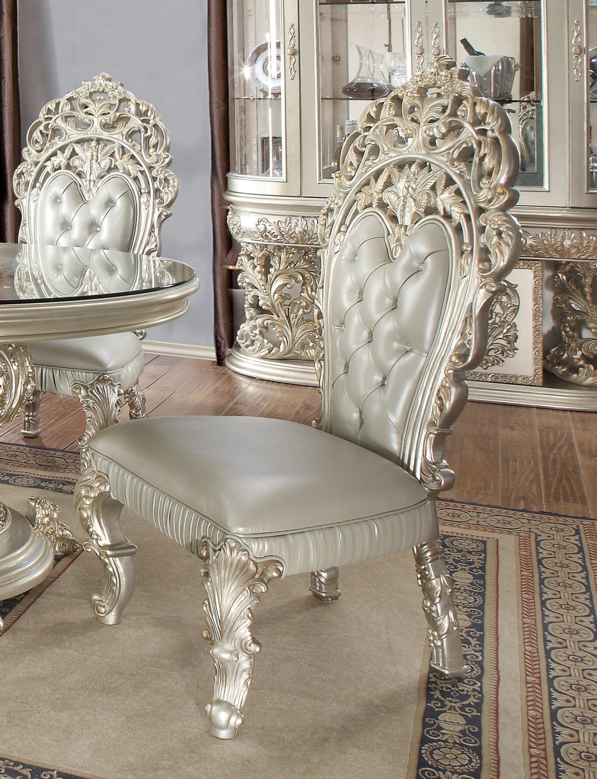 HD-8088 9pc Traditional Dining Table Set in Metallic Silver | Homey Design - Home Elegance USA
