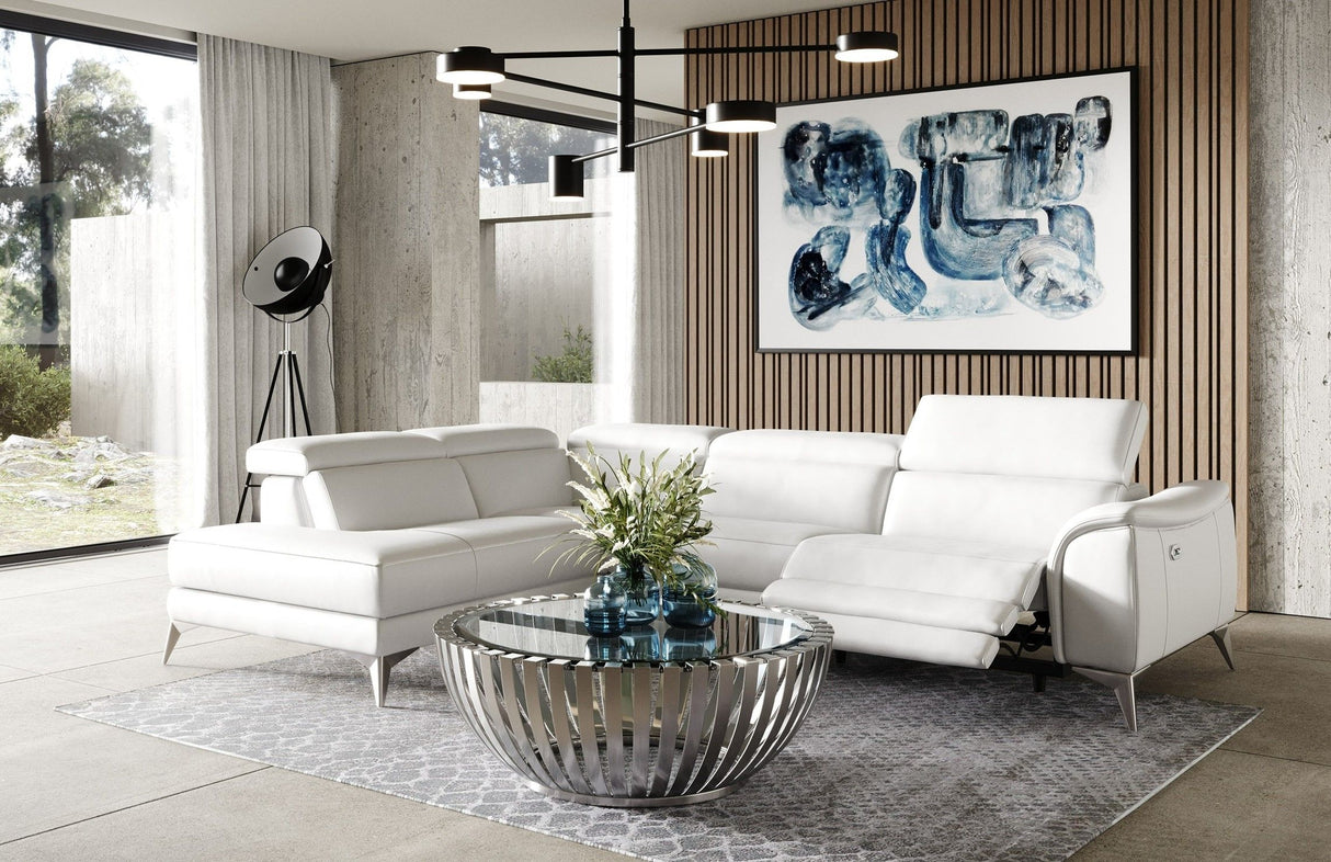 Lamod Italian Monte Carlo Modern White Leather Left Facing Sectional | VIG