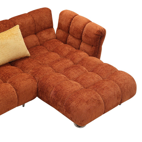 Modern Burnt Orange Fabric Right Facing Sectional Sofa + 2 Yellow Pillows