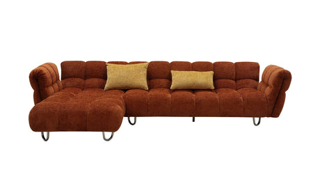 Divani Casa Jacinda - Modern Burnt Orange Fabric Left Facing Sectional Sofa + 2 Yellow Pillows | Home Elegance USA