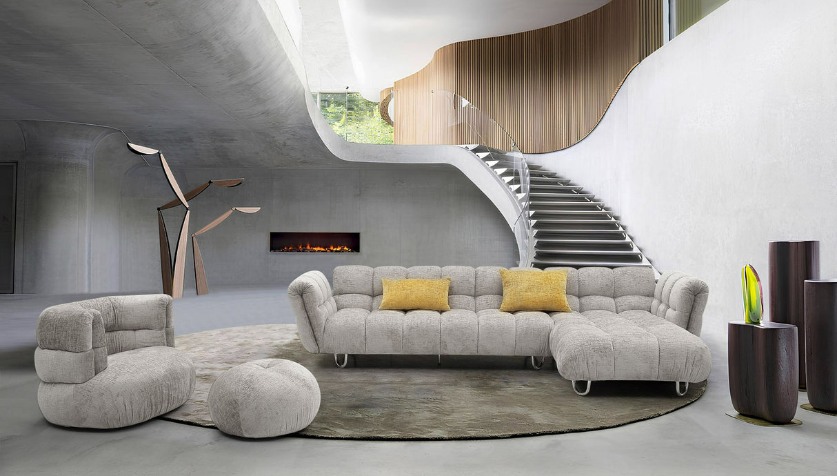 Divani Casa Jacinda - Modern Grey Fabric Right Facing Sectional Sofa with 2 Yellow Pillows - Home Elegance USA