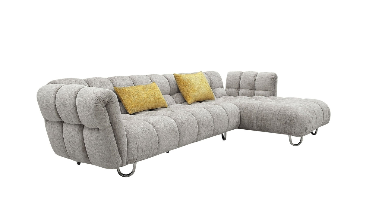 Divani Casa Jacinda - Modern Grey Fabric Right Facing Sectional Sofa with 2 Yellow Pillows - Home Elegance USA