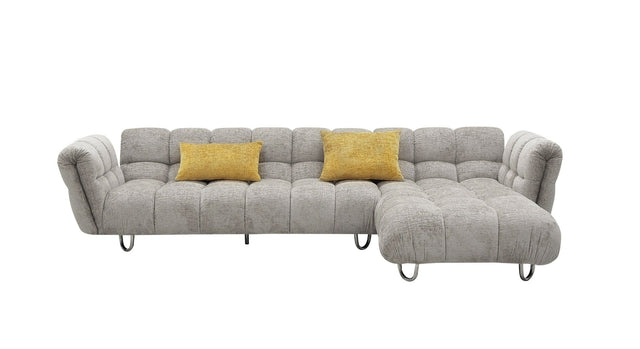 Divani Casa Jacinda - Modern Grey Fabric Right Facing Sectional Sofa with 2 Yellow Pillows - VGEV - 23106 - GRY - RAF - Home Elegance USA - 1