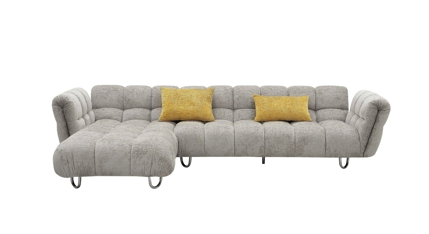 Divani Casa Jacinda - Modern Grey Fabric Left Facing Sectional Sofa with 2 Yellow Pillows | Home Elegance USA