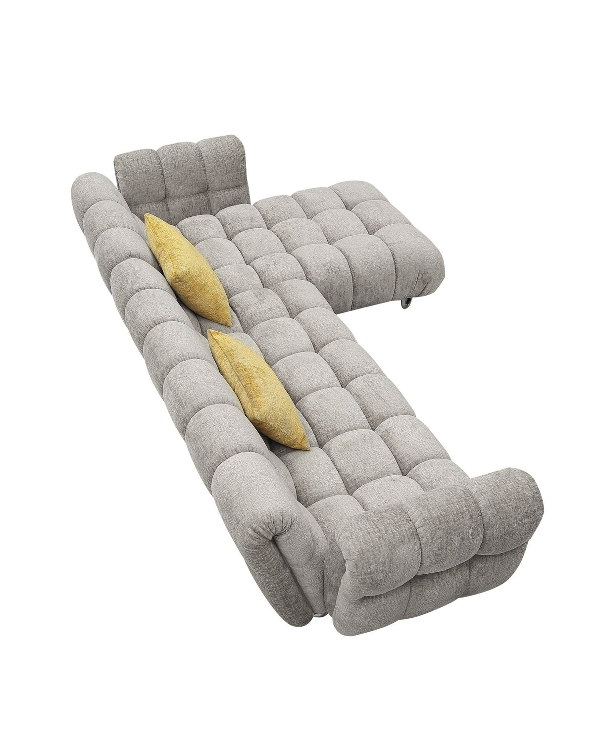 Divani Casa Jacinda - Modern Grey Fabric Right Facing Sectional Sofa with 2 Yellow Pillows - Home Elegance USA