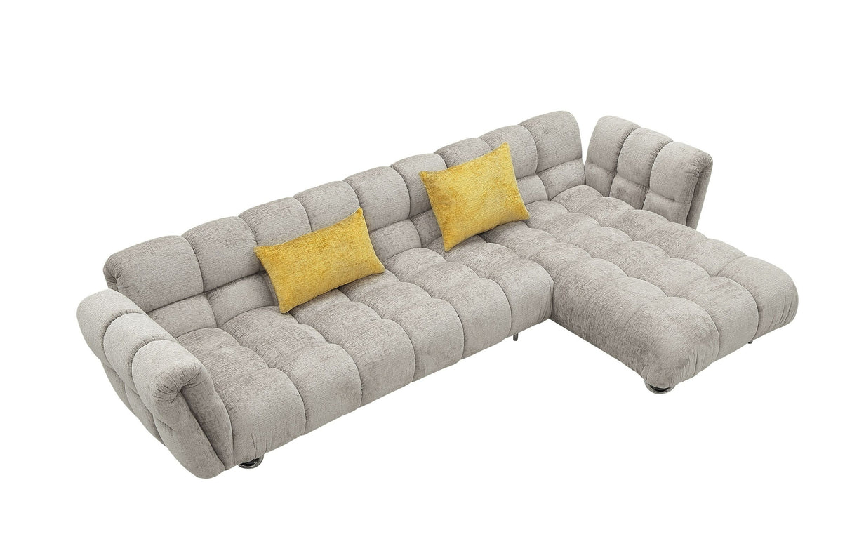 Divani Casa Jacinda - Modern Grey Fabric Right Facing Sectional Sofa with 2 Yellow Pillows - Home Elegance USA