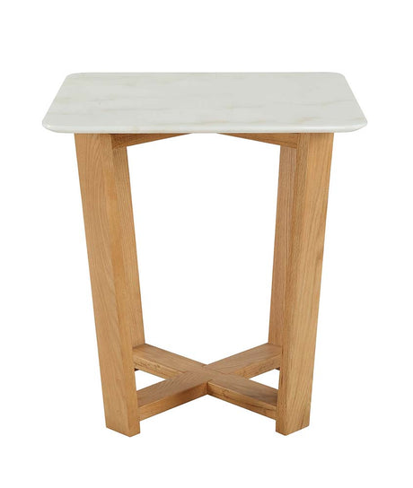 Acme - Tartan Accent Table 80985 Marble Top & Natural Finish