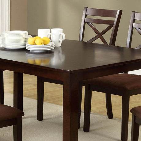 Transitional Style 7pc Dining Table Set 1x Table 6x Chair Microfiber Padded Seat Cross Back Seat Espresso Finish - sold by Home Elegance USA