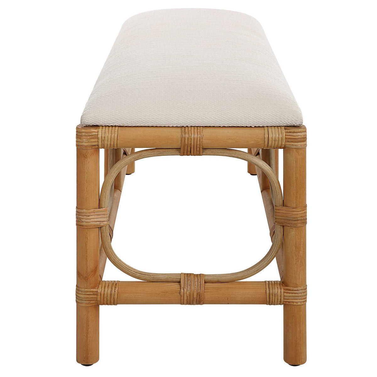 Laguna Fabric Rattan Bench - Light Brown / White by Uttermost - View 5