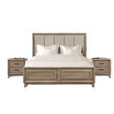 Eastern King Size 3pc Bedroom Set with Channel-Padded Headboard in Oak Finish, Solid Rubberwood Frame, 2x Nightstands
