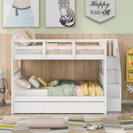 Stairway Full-Over-Full Bunk Bed with Drawer, Storage and Guard Rail for Bedroom, White(OLD SKU: LT100310AAK) - sold by Home Elegance USA