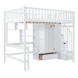 Full size Loft Bed with Bookshelf,Drawers,Desk,and Wardrobe-White - Home Elegance USA